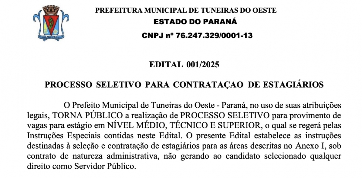 <?=PSS 2025 Contratação de estagiários?>